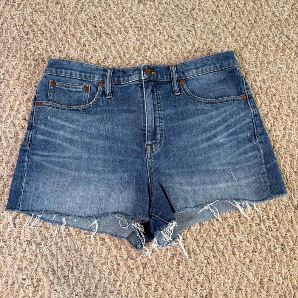 Madewell High-Rise Denim Shorts Blue Raw Hem Frayed Size 31 High Waisted Summer
